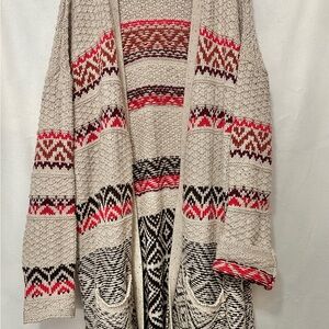 Maurices Beige and Red Patterned Cardigan